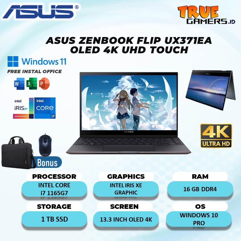 ASUS ZENBOOK FLIP S UX371EA OLED 4K UHD TOUCH I7 1165G7 16GB 1TBSSD W10PRO 13.3