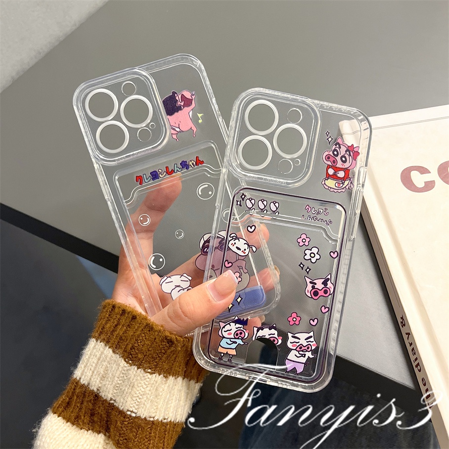 Compatible For IPhone 14 13 12 11 Pro Max X XR Xs Max 8 7 Plus SE 2020 Kompatibel Untuk Karakter Kartun Card Holder Phone Case Clear TPU Soft Cover Pelindung