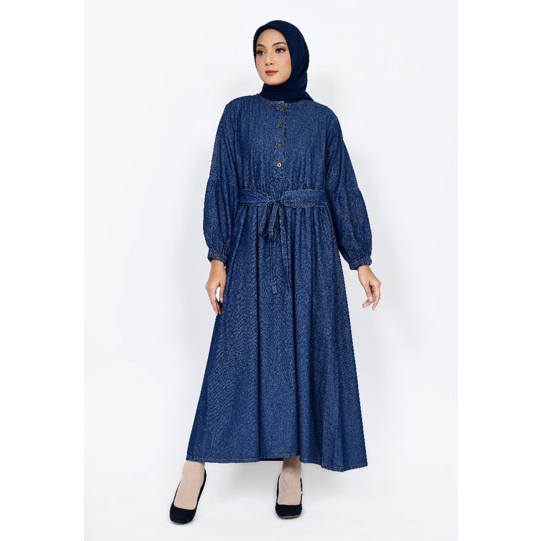 Gamis Long Dress Soft Jeans Muslim Wanita Fit XL Ld 118 cm Panjang 135cm Lezahrasignature Gamis Syar