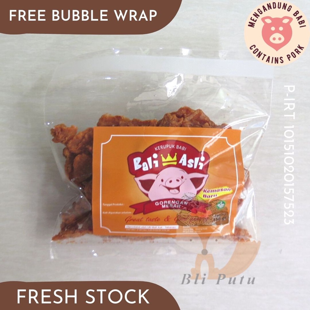 

KERUPUK KERIPIK RAMBAK BABI BALI ASLI GORENGAN BABI MERAH FRESH STOK NON HALAL TERMURAH 150GR