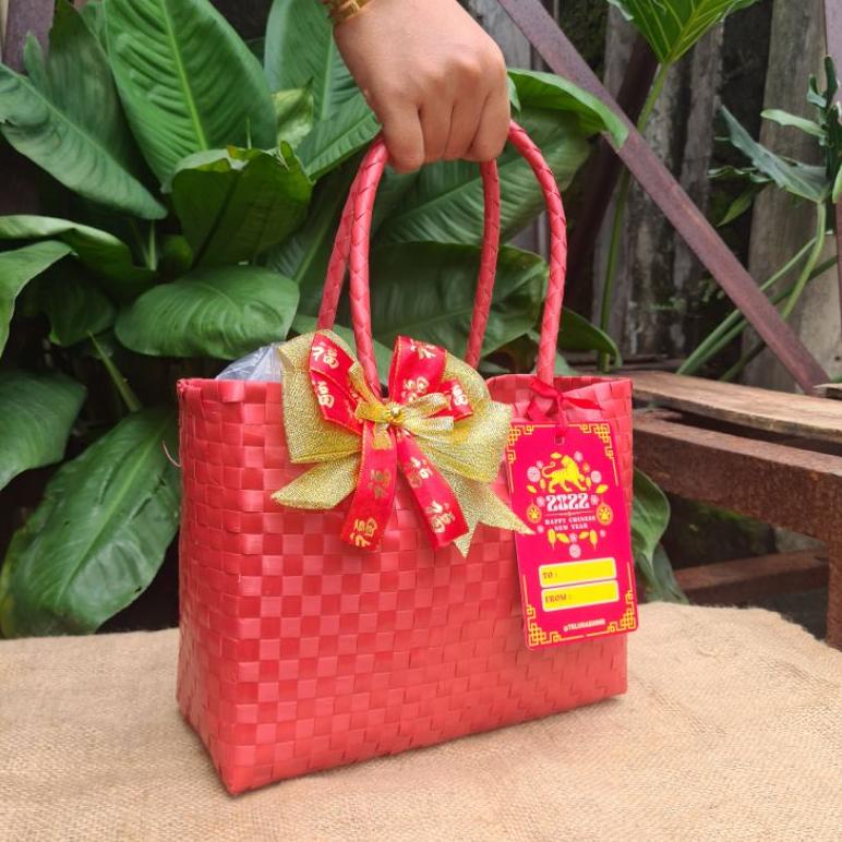 

F⚡ASH Mall TAS HAMPERS UNTUK IMLEK - TAS ANYAM PLASTIK + KARTU + PITA .,..,.,,,,.,