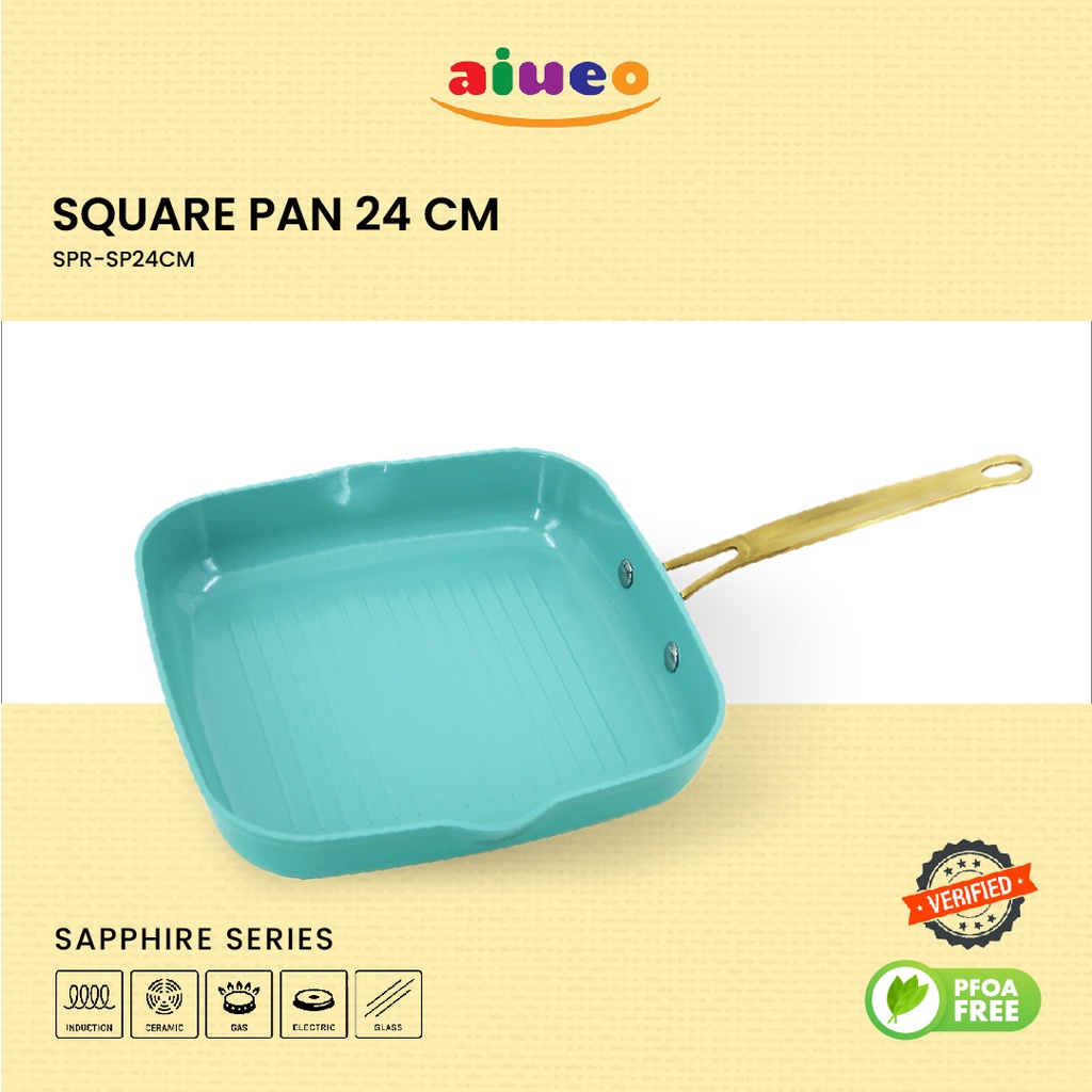 Penggorengan Anti Lengket Kotak  24cm - Square Pan 24Cm Panci Kotak Sapphire WarnaAlat Grill Serbaguna Anti Lengket