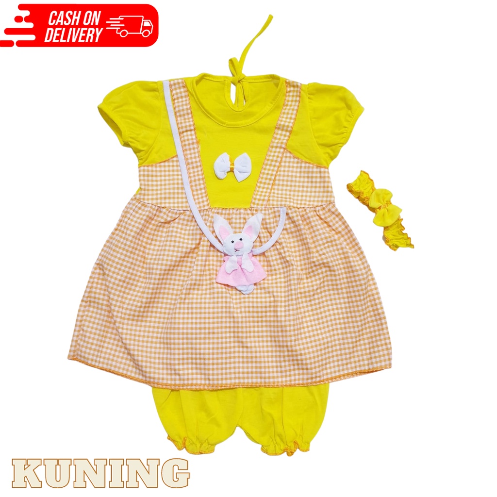 setelan pakaian anak usia 0-12bulan motif polkadot FREE BANDO