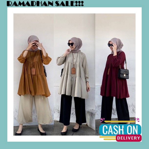 Tunik Polos Wanita Bahan Shakila Premium Gaista Atasan Wanita Lengan Panjang Model Kemeja Terbaru 20