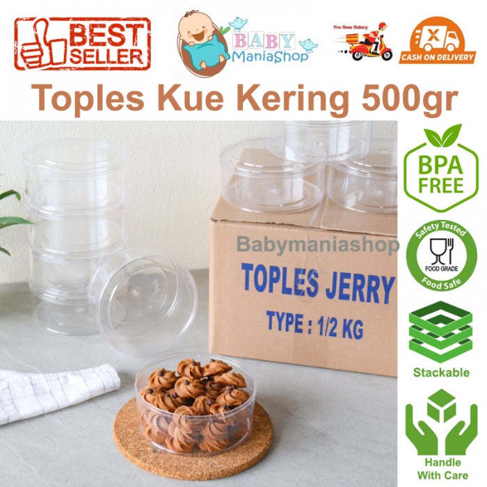 Toples Kue Kering 500gr Nastar Kastengel Toples Kue Mika Plastik Lebaran Natal Imlek Jar Silinder TERMURAH Jerry Plastika Babymanishop