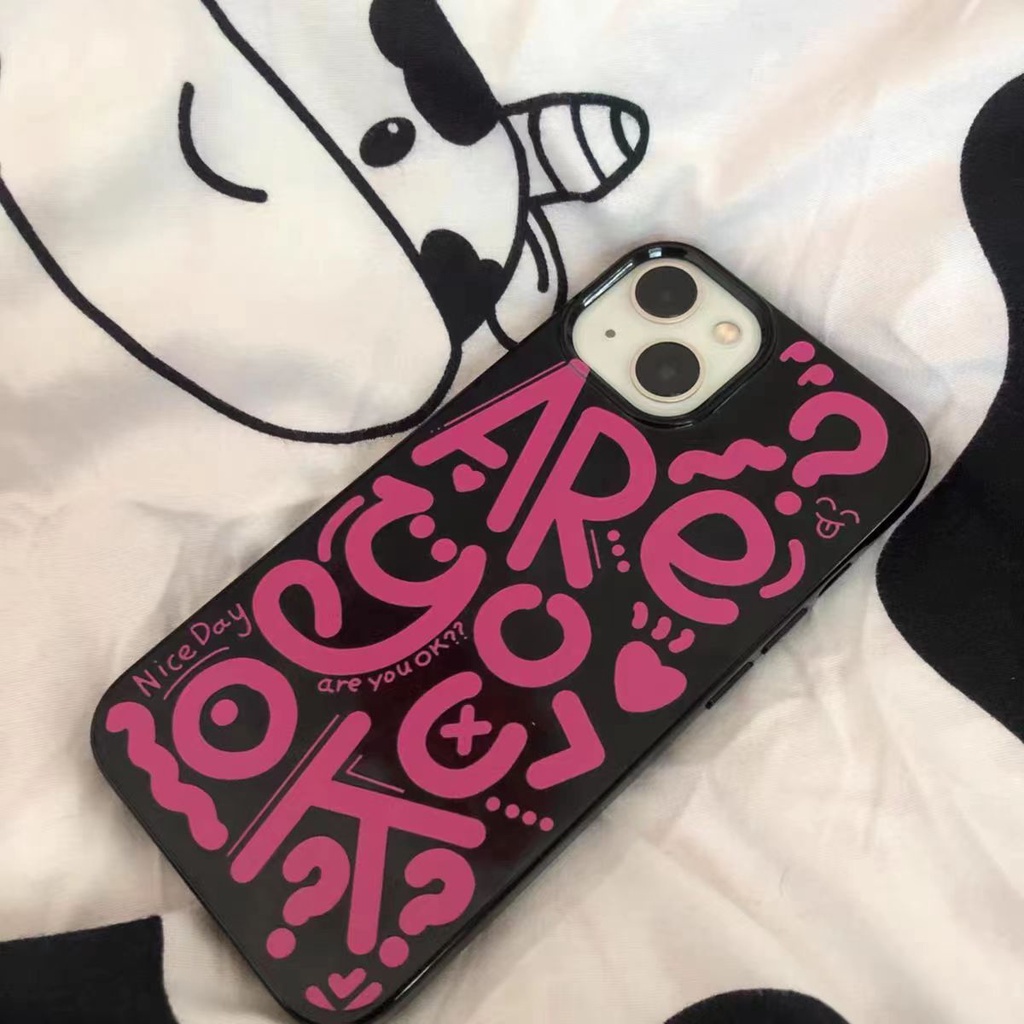 IPHONE Ins Pola Huruf Cocok Untuk Iphone14 14pro 14plus 13 13mini 13pro 13prm iPhone12 7Plus 8Plus Xr XS 13 12mini Pro Max Empat Sudut Casing Ponsel Tahan Guncangan