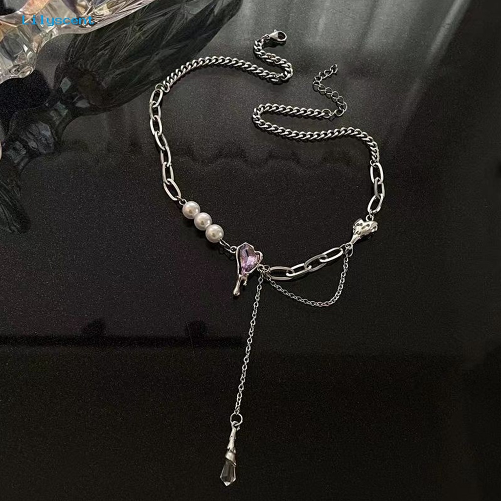 [LS] Charm Kalung Rumbai Rantai Gaya Senada Electroplating Mutiara Imitasi Kepribadian Dekorasi Leher Menawan Aksesoris Cinta Hati Kalung Liontin Kristal Imitasi Untuk Kehidupan Sehari-Hari