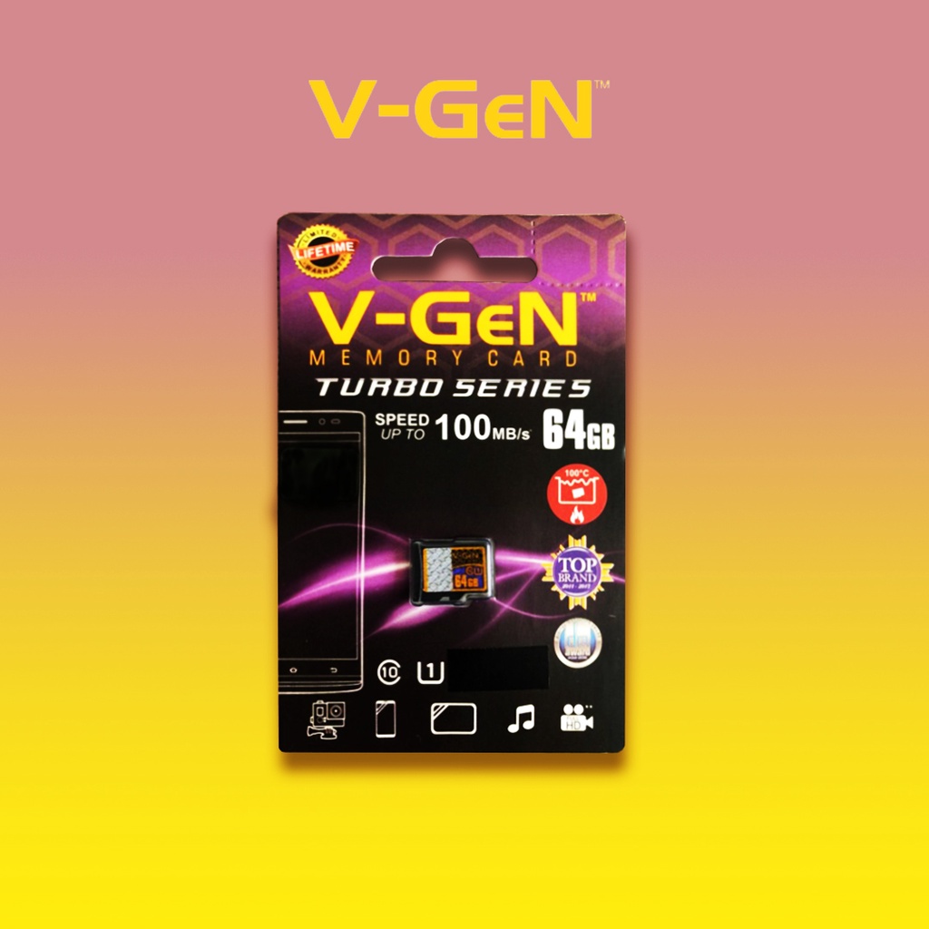 Micro SD V-GeN 64GB Class 10 TURBO 100MB/s - Non Adaptor Memory Card