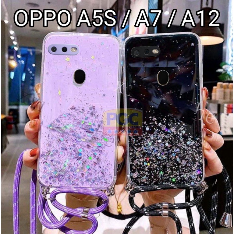 CASE GLITER + TALI  ( OPPO A5S / A7 / A12 )  SILIKON HP TERLARIS 2023 - PGC MALL