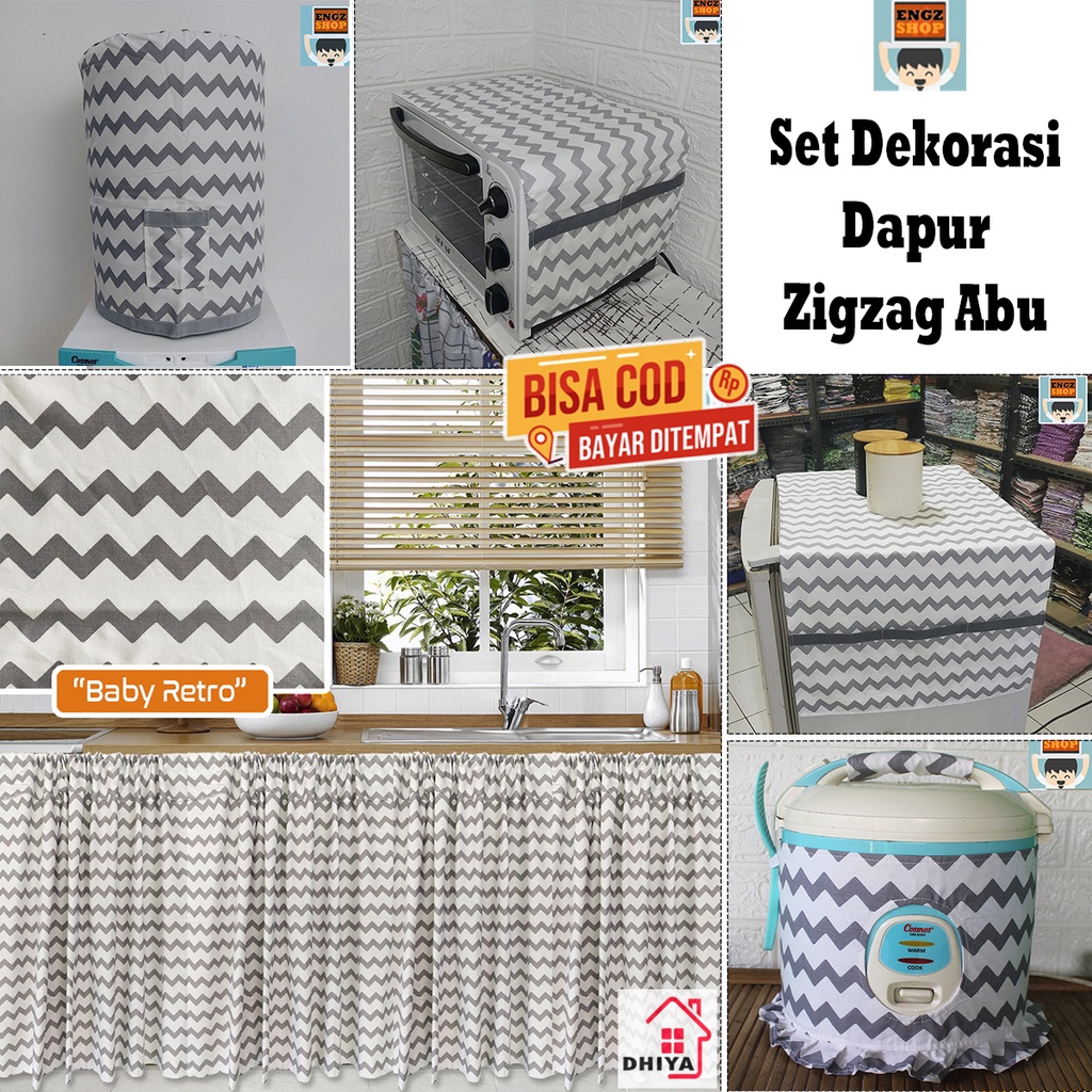 Set Dekorasi Dapur Zigzag Abu