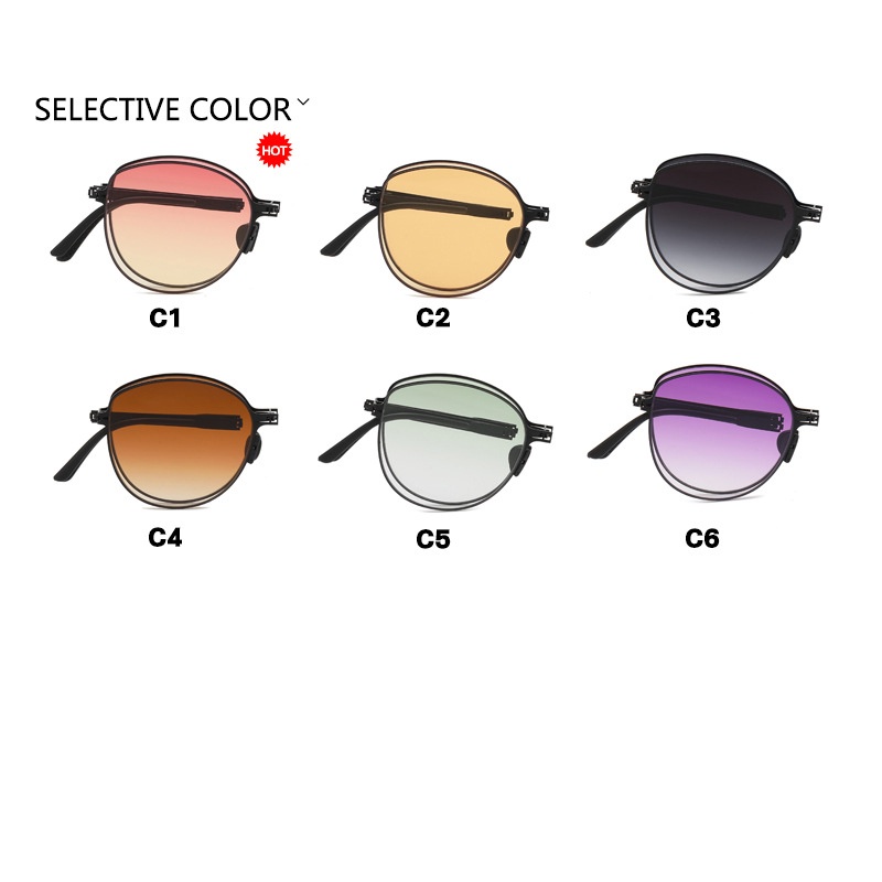 (YUZHU) Kacamata Lipat Bingkai Logam Fashion Korea Baru Warna Gradien Musim Panas Perlindungan Matahari UV Sunglasses