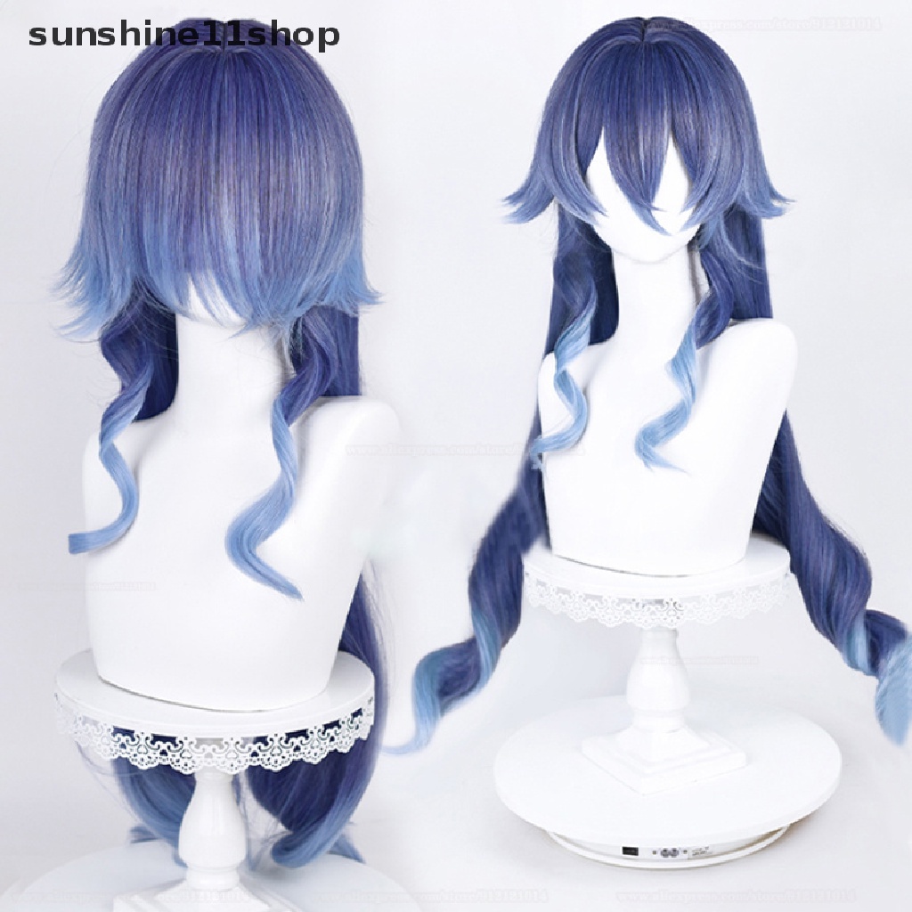 Sho Genshin Impact Layla Cosplay Wig Keriting Wig Gradien Biru Wig Cosplay Anime Cosplay Wig Tahan Panas Wig Sintetis Wig Pesta Halloween Prop N