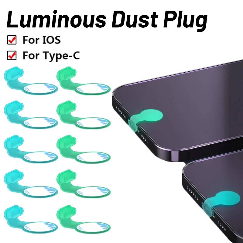 Kompatibel Dengan Iphone Type-C Charging Port Pelindung Penutup Debu Tipe C Silikon Dustplug Aksesoris Colokan Debu Bercahaya USB Tipe C Colokan Anti Debu Anti Hilang