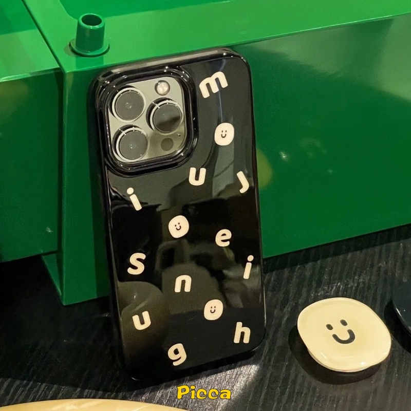 IPHONE Cute Smiley Glossy Halus Case Kompatibel Untuk Iphone11 7 8 Plus XR 11 14 13 12 Pro Max X XS Max SE 2020 Ins Fashion Alfabet Sederhana Lembut Tpu Silicon Phone Case