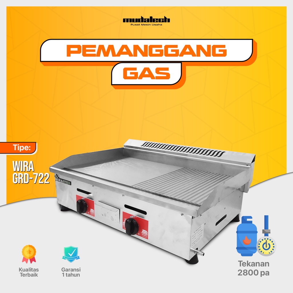 Wirastar Wajan Pemanggang Gas Griddle 1/3 grooved GRD-722 Garansi