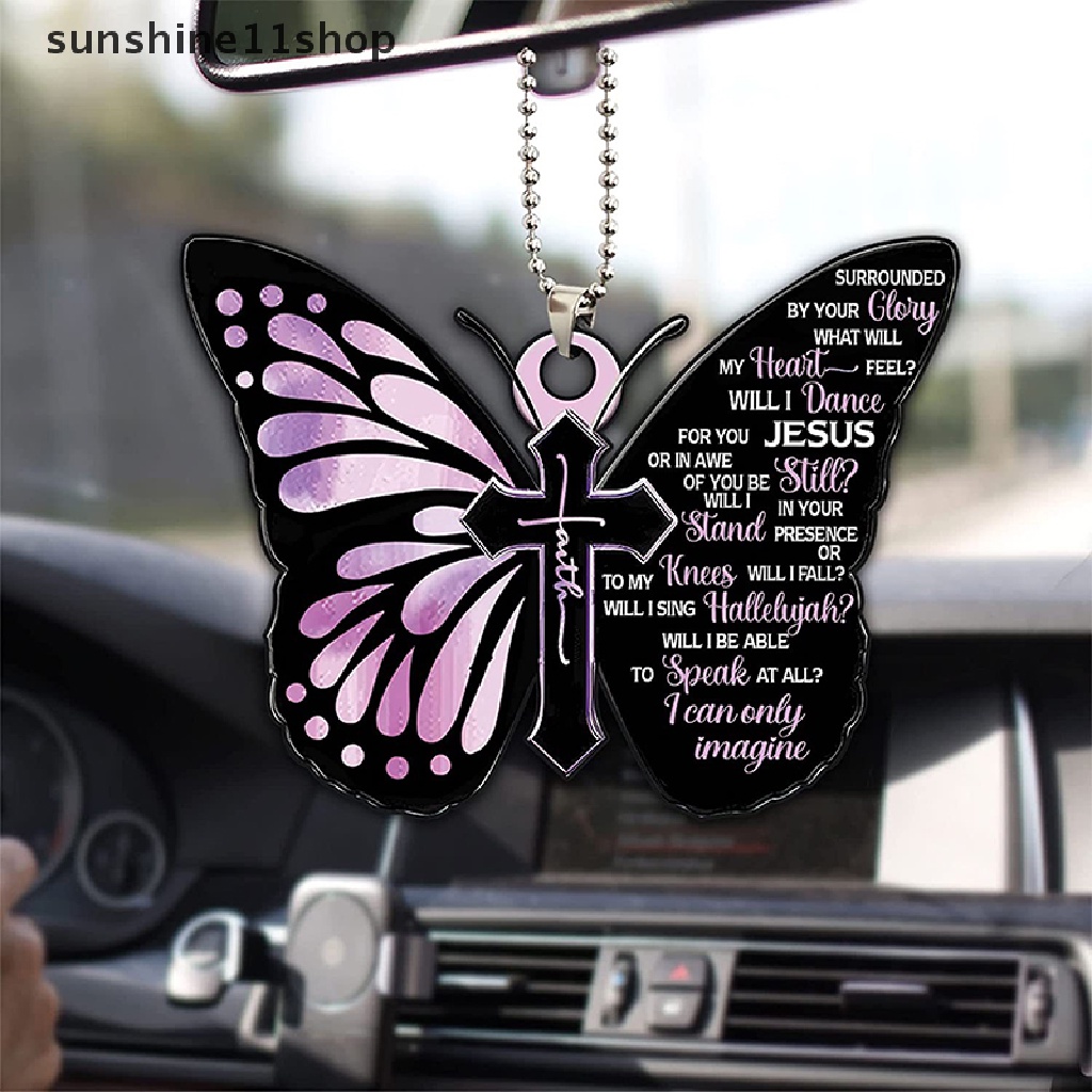 Sho 1Pc Hiasan Gantung Butterfly Cross Untuk Mobil Sunflower Butterfly Car Charm N