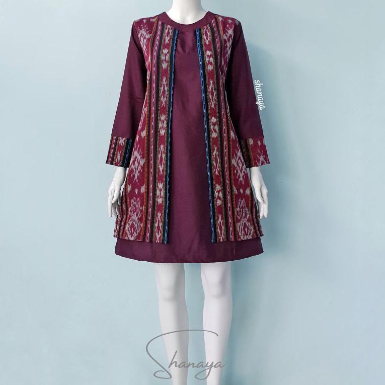 TERBARU Shanaya Batik Tunik Tenun Kombinasi Toyobo Tenun Original Batik Kerja Baju Batik Wanita Resm
