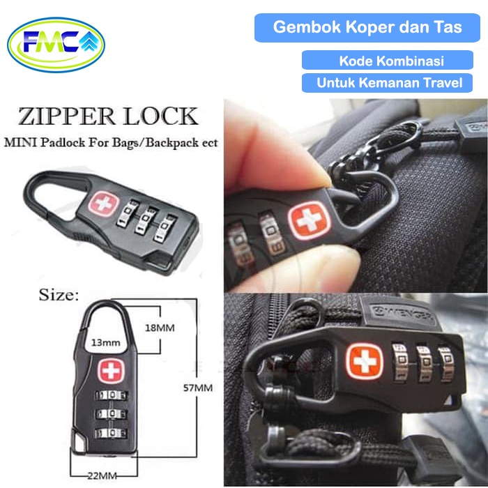 Gembok Koper Anti Maling Kunci Kode Angka Swiss Numeric Code For Copper Bag Loker Tas Ransel Dompet