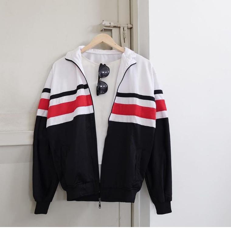 NEW STOCK Jaket tracktop putih hitam garis merah
