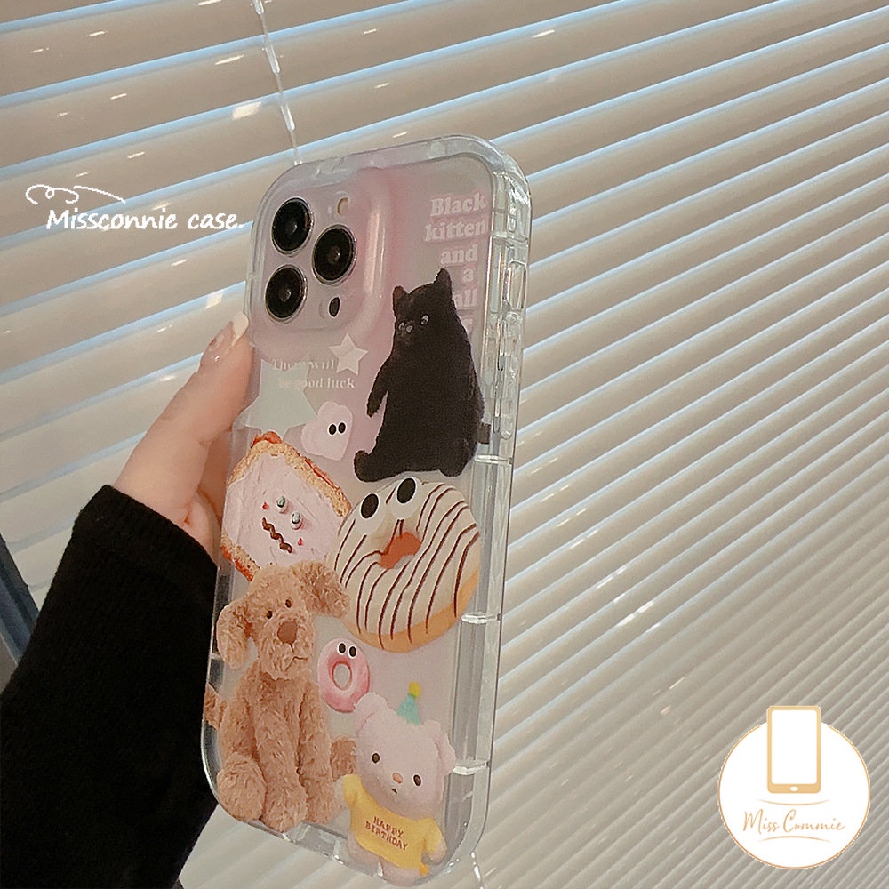 Hewan Lucu Stiker Casing Kompatibel Untuk iPhone 7Plus XR 11 13 12 14 Pro Max 6s 7 8 6 Plus X XS Max SE 2020 Boneka Beruang Shockproof Airbag Lembut Tpu Bening Case Cover