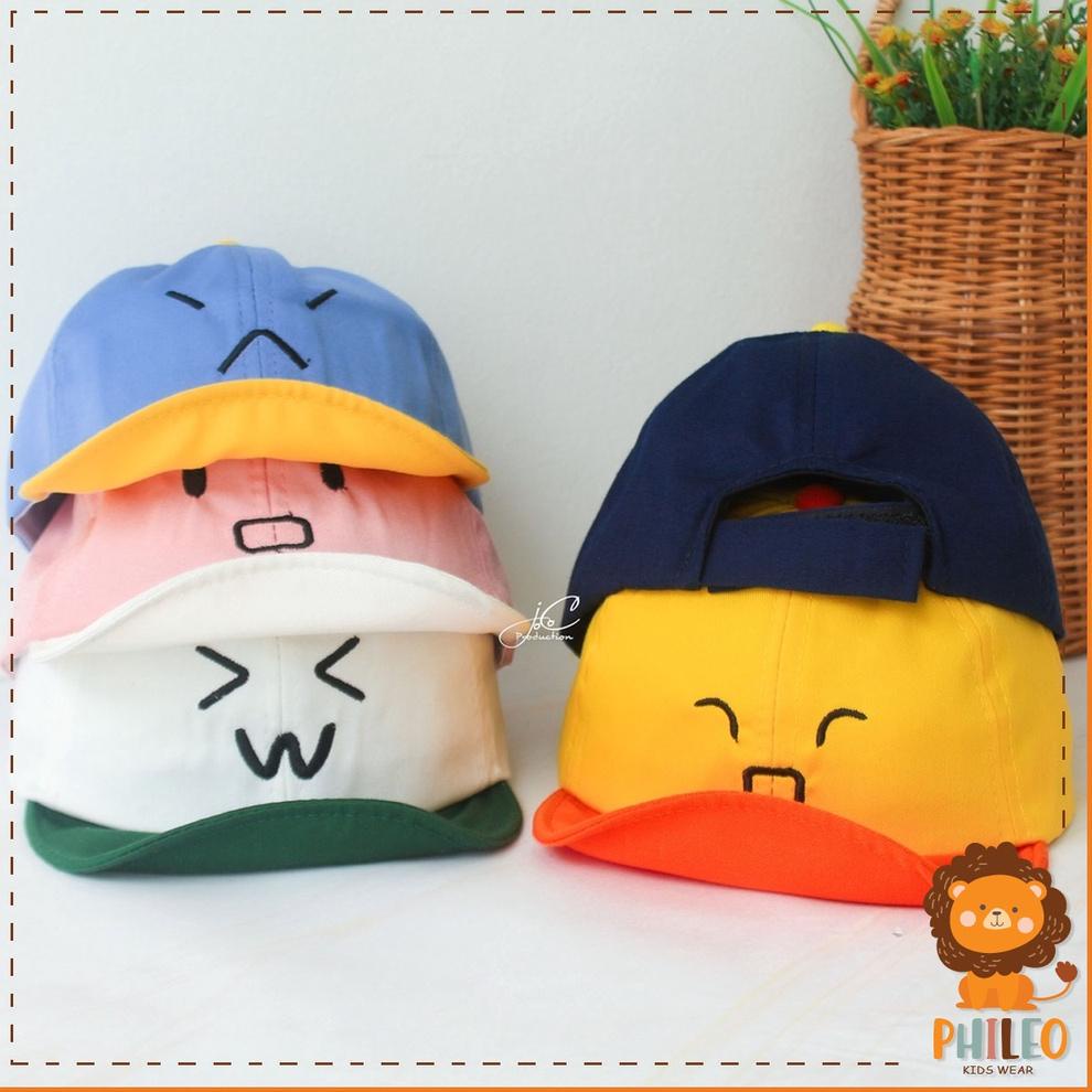 ✨11.11✨ PHILEO | TOPI ANAK FASHION HAT MOTIF EKSPRESI LUCU TOPI ANAK UNISEX MOTIF BORDIR EMOJI