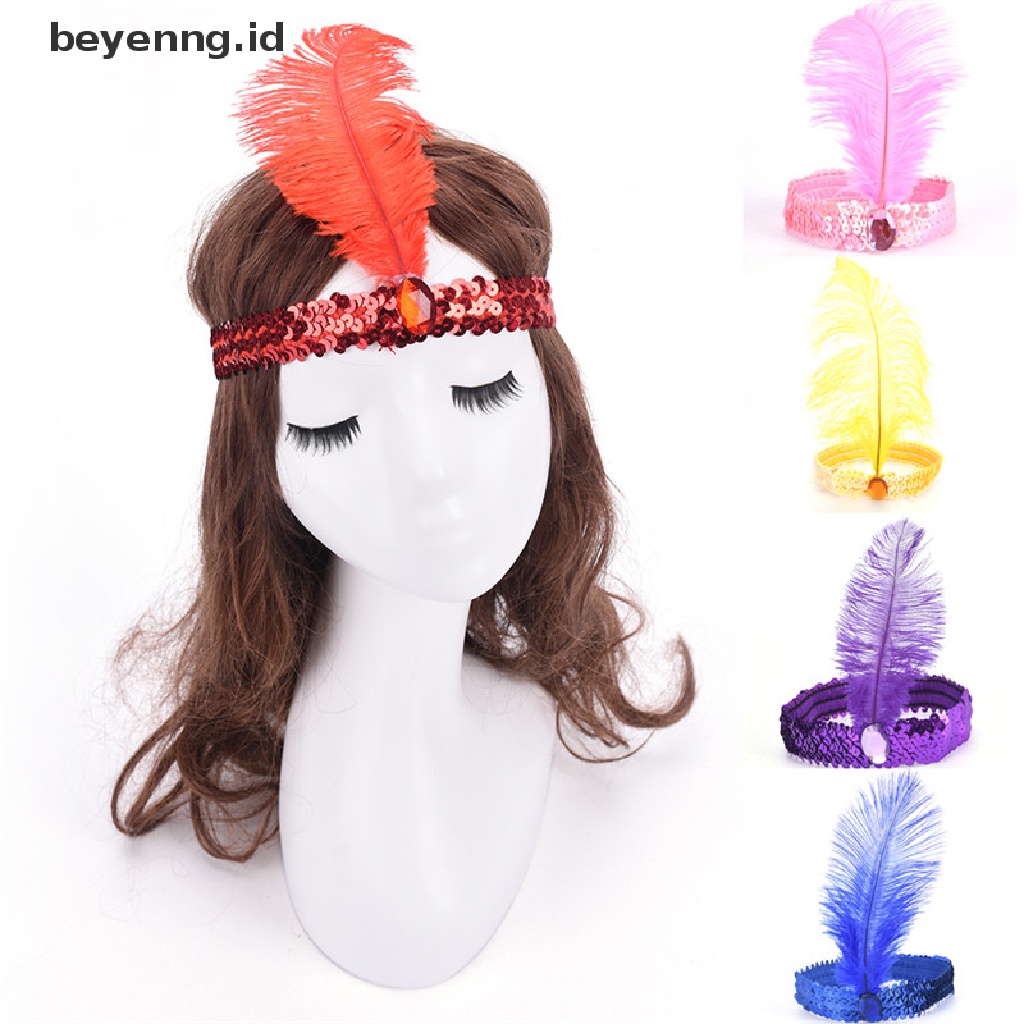 Beyen Bulu Flapper Payet Charleston Gaun Kostum Wanita Solid Multicolor HairBand ID