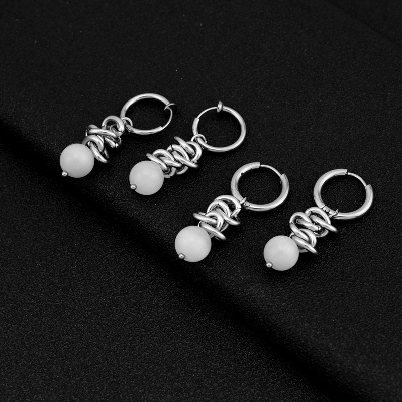 Anting Opal Rantai Stainless Steel Handmade diy Anting Baja Titanium Unisex ins Gaya Pria Wanita Klip Telinga Tanpa Tindik