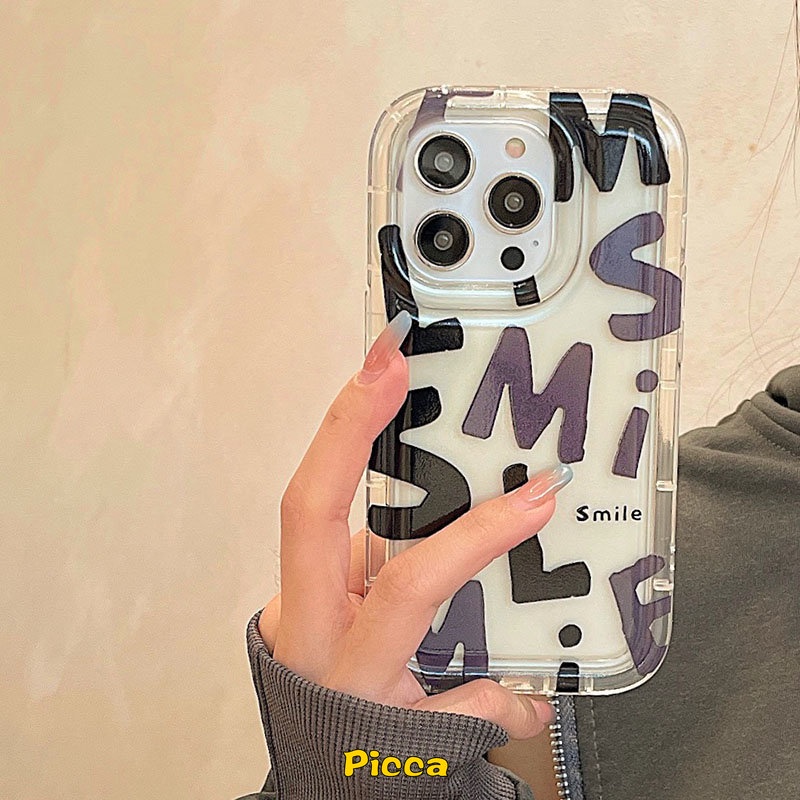 Smiley Pasangan Casing Ponsel Bening Untuk Realme C35 C33 C12 C11 C15 C21Y C20A C25 C25Y C25s Realme 5 6i 5i 5s C20 C3 C1 C2 Huruf Alfabet Sederhana Lembut TPU Shockproof Airbag Case