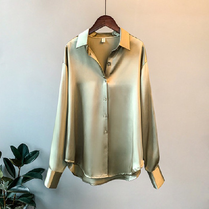 New Fashion Satin Shirt Women Black White Green KEMEJA SATIN PREMIUM atasan korea putih hitam wanita
