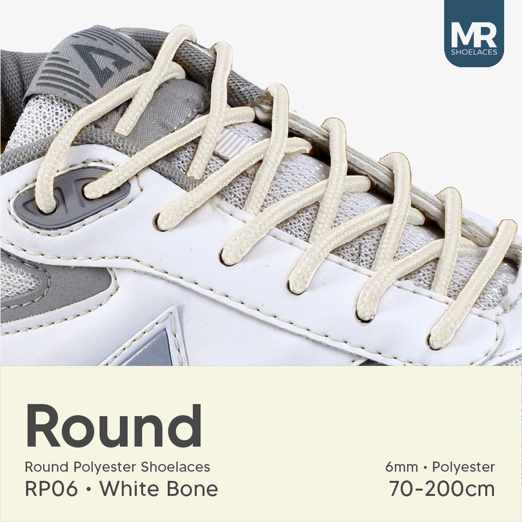 Original MR Shoelaces RP06 Putih Tulang (White Bone) Tali Sepatu Bulat Round 5mm 70cm 80cm 90cm 100cm 120cm 150cm 180cm 200cm Premium Shoelaces Polyester