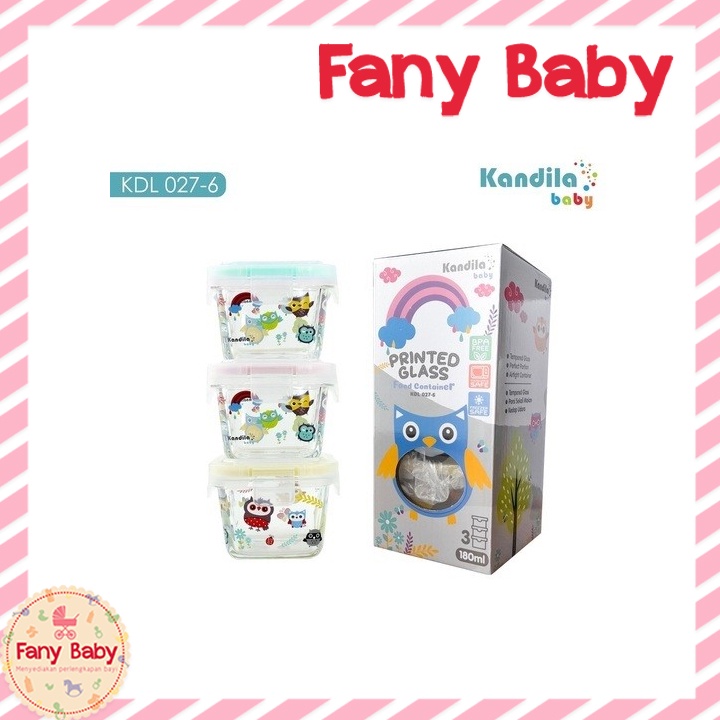 KANDILA BABY PRINTED GLASS FOOD CONTAINER 3PCS 180ML / KDL027-6