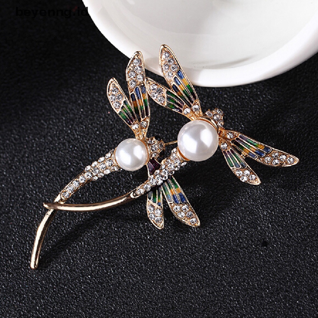 Beyen Fashion Wanita Kristal Mutiara Hewan Capung enamel Bros pin custome Perhiasan ID