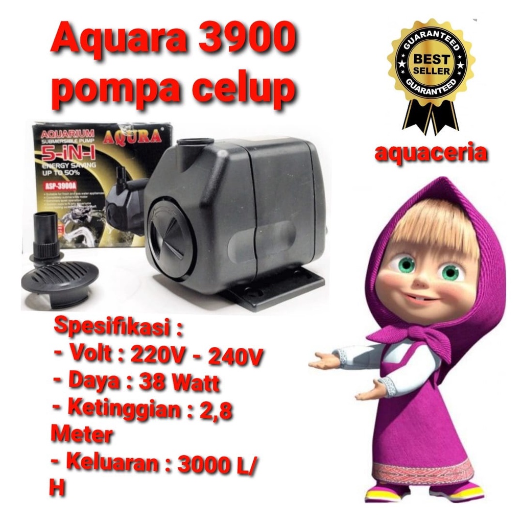 pompa celup air aquarium kolam aqura asp 3900 a power head 3900