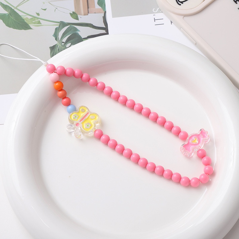 Kartun Enamel Tulip Bebek Kuning Kupu-Kupu Planet Akrilik Bulat Manik-Manik Rantai Untuk iPhone Android OPPO VIVO Huawei Xiaomi Redmi Samsung Semua Ponsel Earphone Case Tali Gelang