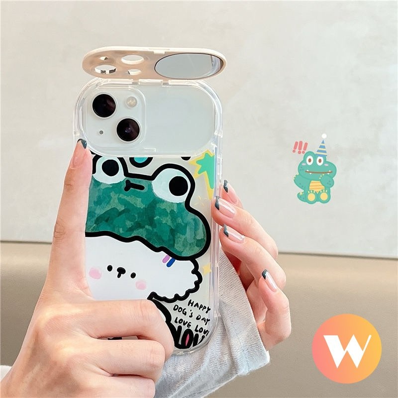 Kelinci Lucu Flip Make Up Mirror Case Kompatibel Untuk IPhone 11 Pro Max 7Plus 87 Plus XR X 13 11 12 14 Pro Max XS Max SE 2020 Graffiti Kartun Hewan Kodok Anjing Lembut Kembali Cove