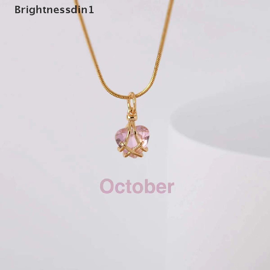 [Brightnessdin1] 18k Gold Plated Barbie Diamond Castle Kalung Pink Kristal Hati Birthstone Liontin Baja Titanium Butik