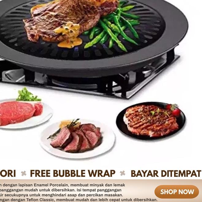 ❉ Alat Panggang Bulat Barbeque Grill Pan Pemanggang BBQ Tempat Bakar Daging Ayam Sosis Sate Anti Len