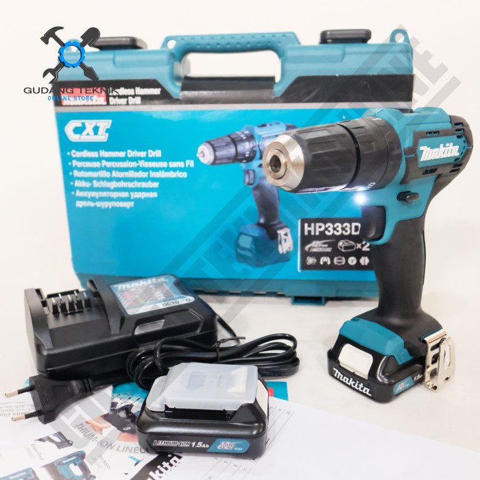 Mesin Bor Tangan Beton Besi Kayu BATERAI HP333DWYE MAKITA / CORDLESS Hammer Driver Drill HP333DWYE MAKITA