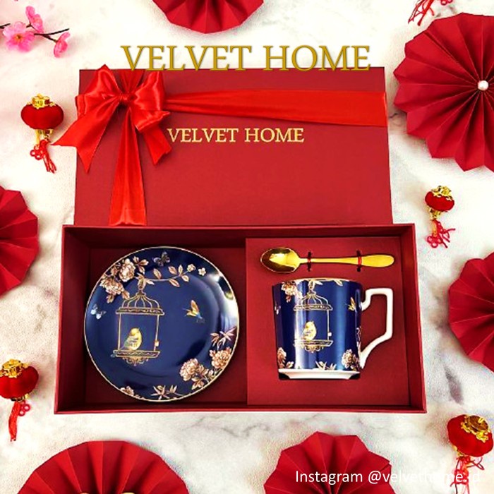 

Hampers piring dessert mug gelas kado parcel imlek lebaran natal gift - Navy blue