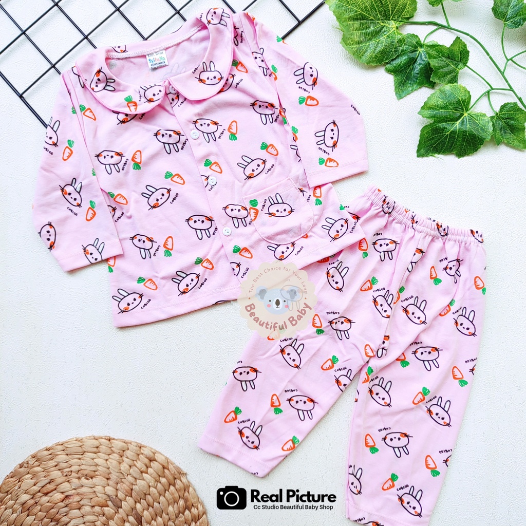 Setelan Piyama Baju Bayi Perempuan 3-18 Bulan Lengan Panjang Celana Panjang Motif Wortel / Baju Bayi Perempuan Syifana / Baby.ou