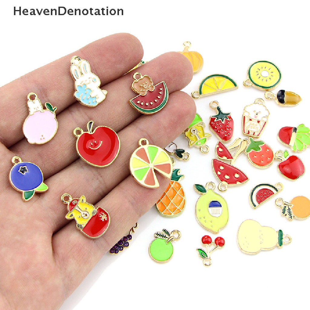 [HeavenDenotation] 40pcs/set Mix Mini Logam Buah Enamel Ch Liontin DIY Gelang Kalung Anting Membuat Perhiasan Aksesoris HDV