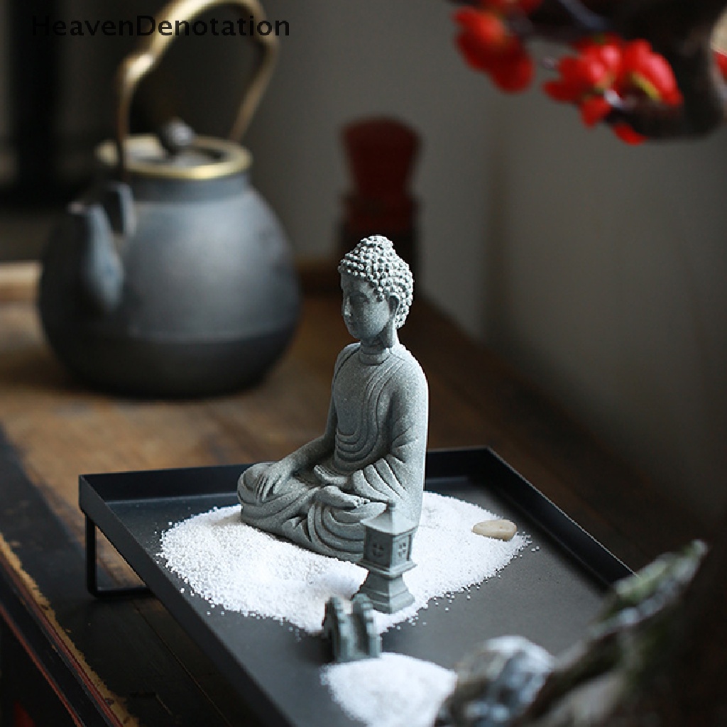 [HeavenDenotation] Ornamen Patung Buddha Batu Pasir Meditag Patung Patung Miniatur Decor HDV