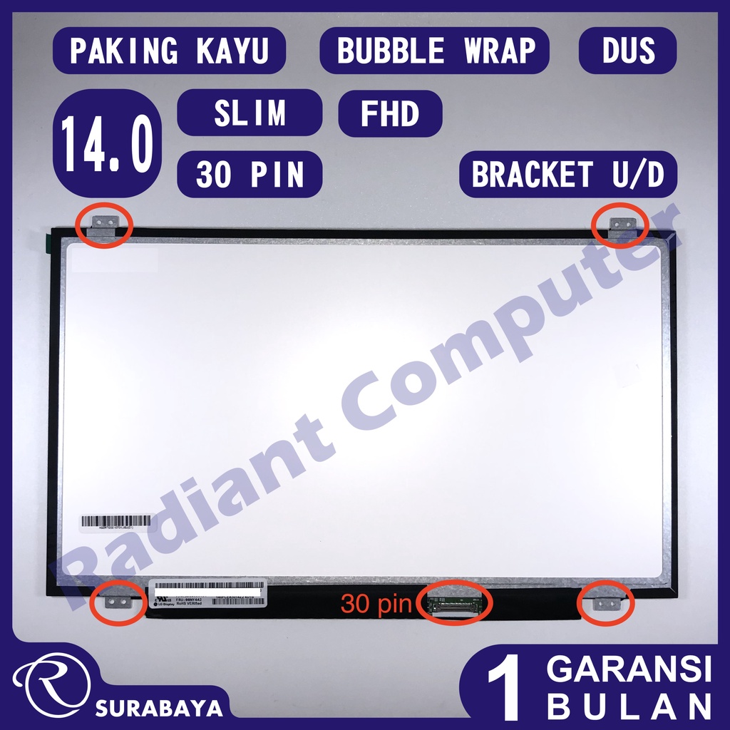 FHD LCD LED 14.0 Slim 30 pin 1920x1080 Bracket Atas-Bawah