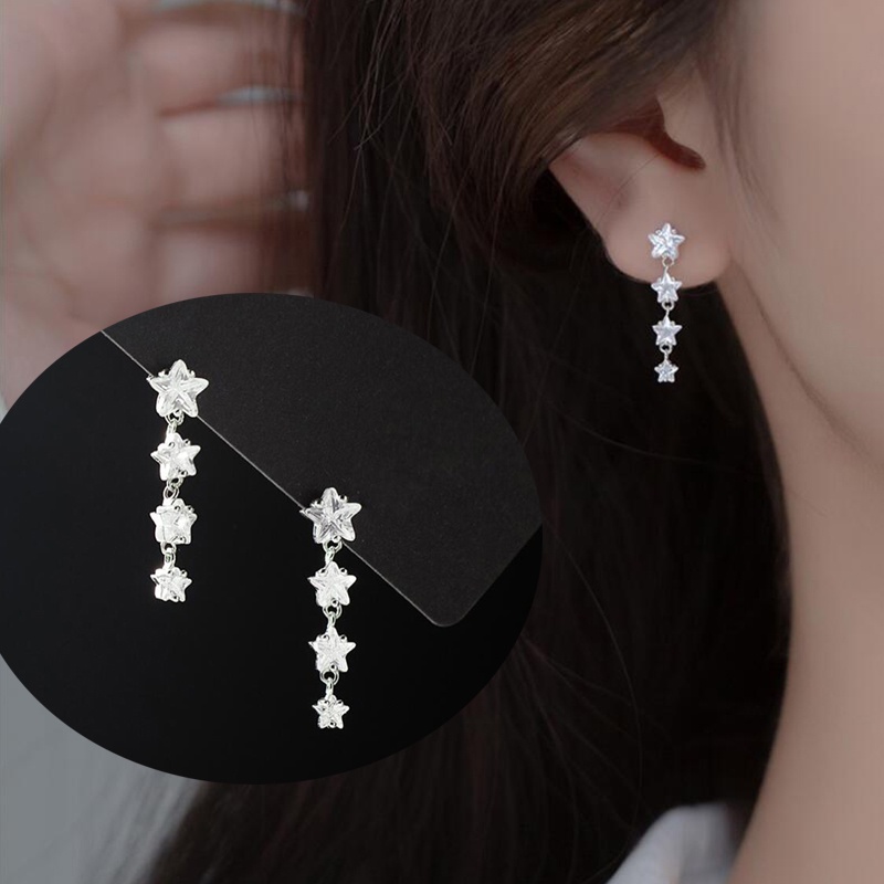 Anting Rumbai Bintang Korea Untuk Wanita Pesona Kristal Menjuntai Ear Stud Perhiasan Baru Fashion Pesta Pernikahan Aksesoris Hadiah