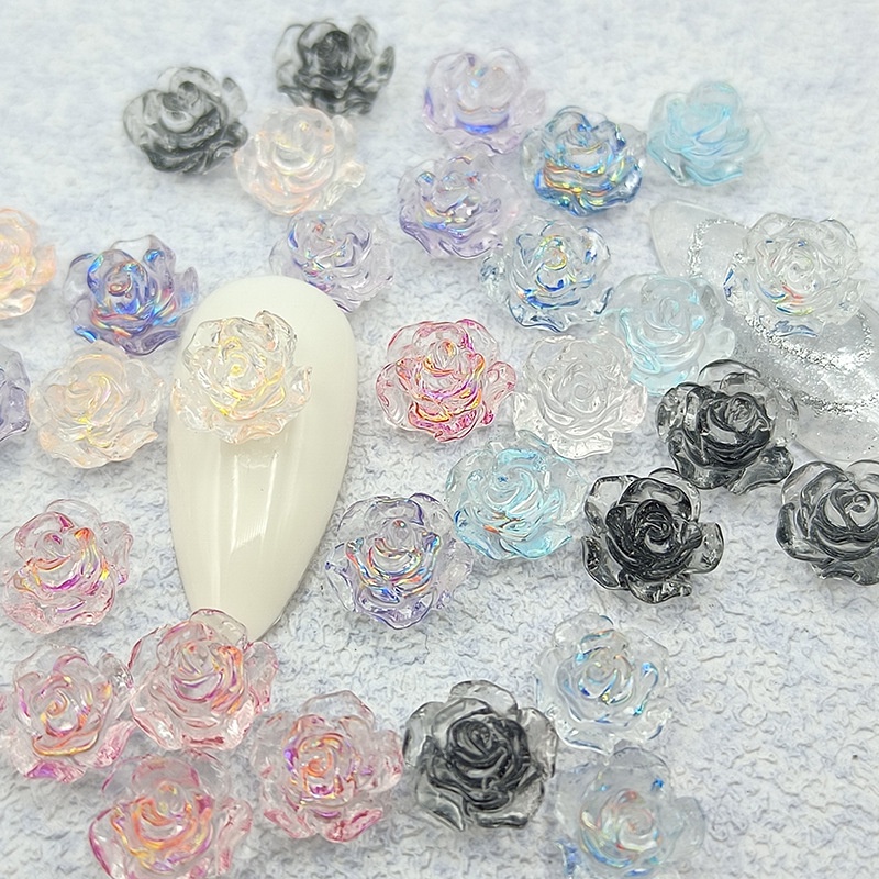 50pcs/bag Modis 3D Mix Warna Hiasan Kuku Stereo Transparan Camellia Nail Decoration Nail Art Decal Aksesoris Kuku