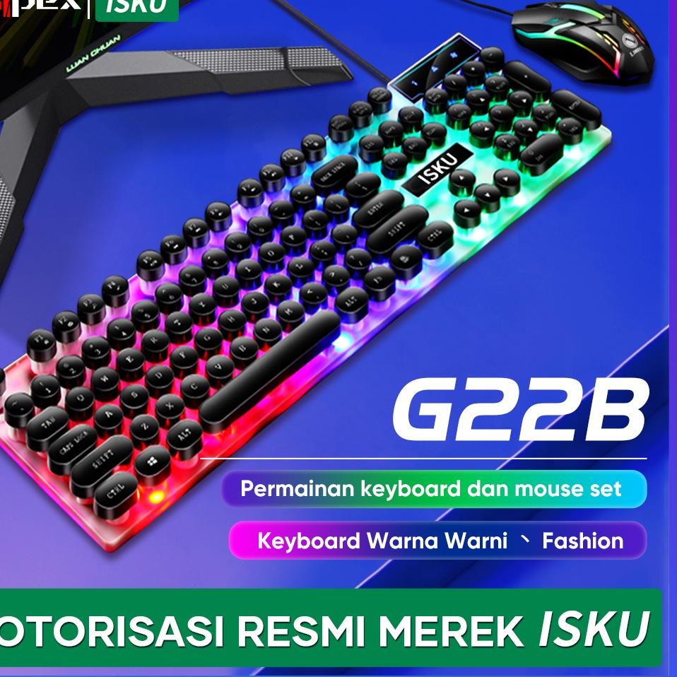 Terlaris 【BISA COD】ISKU keyboard komputer pc laptop gaming full set RGB/kibort komputer pc murah/keyboard dan mouse 1 paket wireless led waterproof