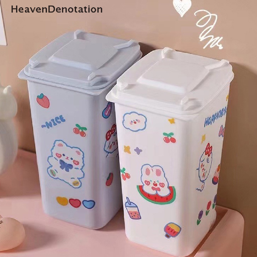 [HeavenDenotation] Tempat Sampah Mini Desktop 4warna Kotak Penyimpanan Sampah Ruang Tamu Meja Kopi Dengan Penutup Keranjang Kertas Kecil Kantong Sampah Plastik HDV
