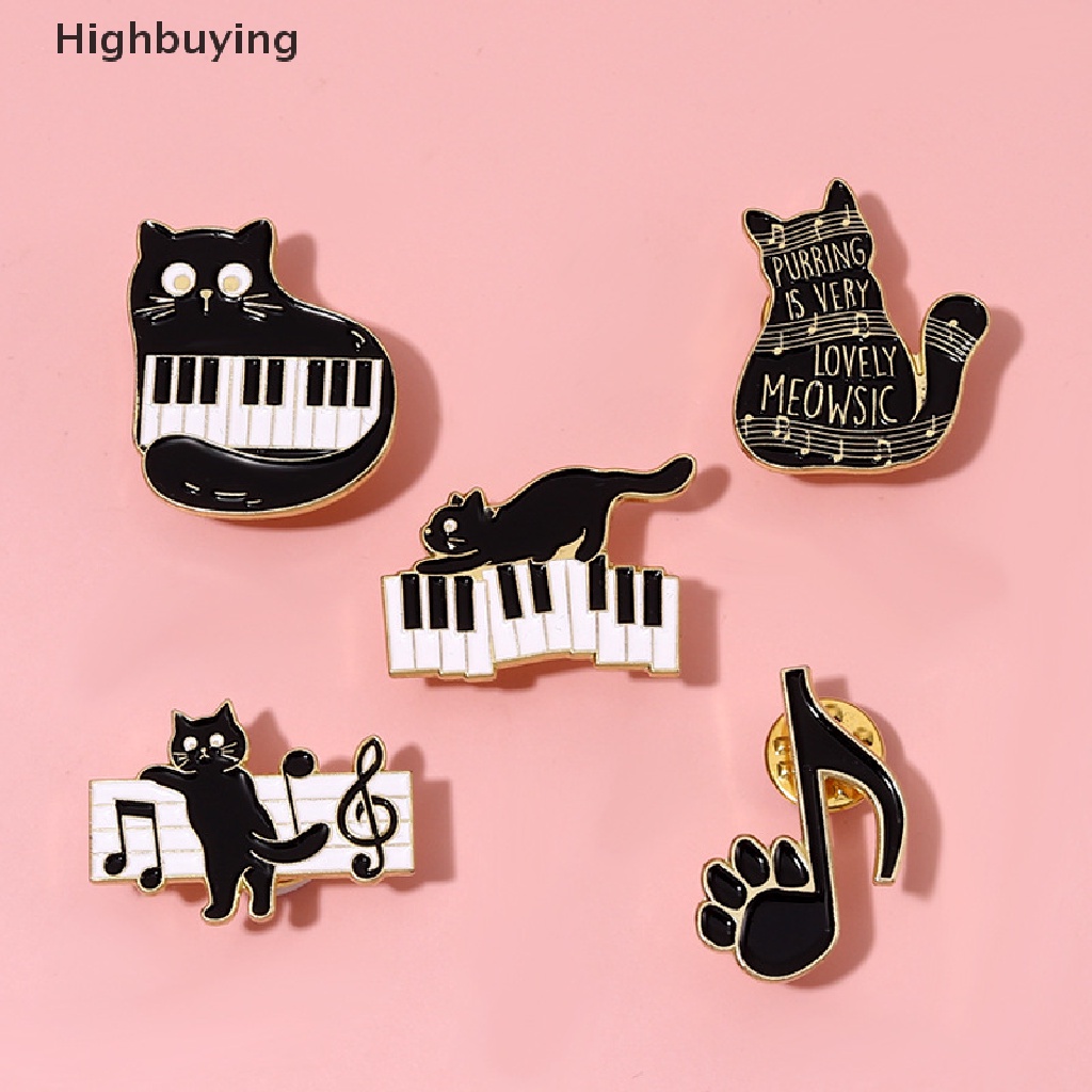 Hbid Piano Kunci Hitam Dan Putih Kucing Bros Enamel Pin Kitty Paw Black Cat Brooch Lapel Badge Fashion Kartun Hewan Dekorasi Medali Perhiasan Glory