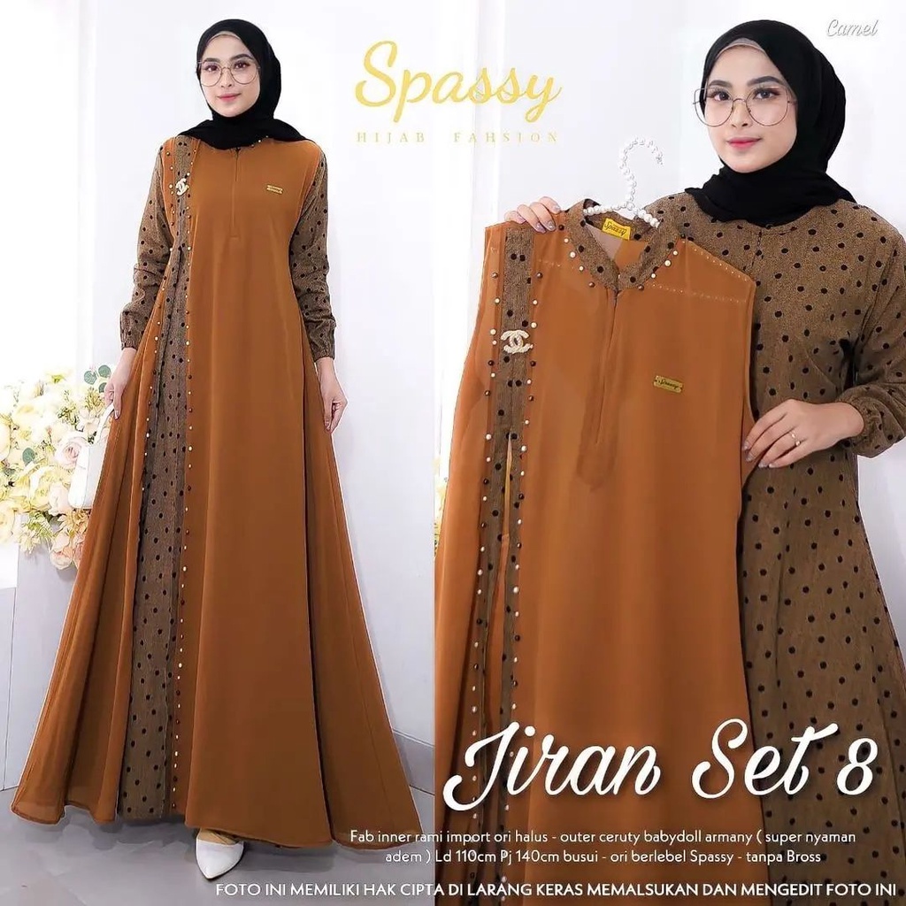 Terbaru syar'i Random - Gamis  Jiran Set 8 2in1 Gamis + Outher Bahan Rami IMPOR mix Ceruty Premium