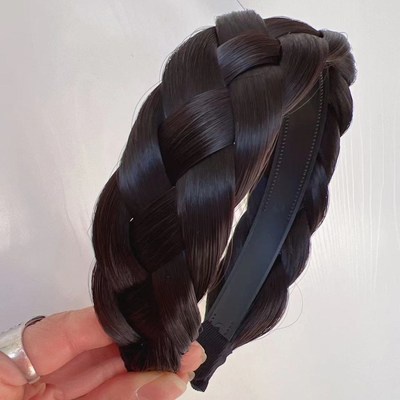 Wig Bertepi Lebar Kepang Bando Kepang Tulang Ikan Melebar Wig Hairband Menebal Kepang Lebar Twist Headband Wig